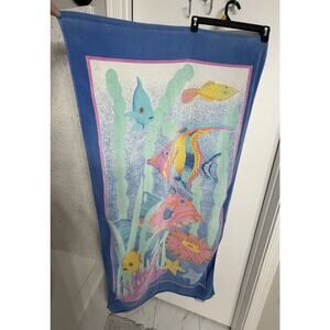 Vintage Seaside Oversized Beach Towel Ocean Tropical Fish Scene 30" X 57"